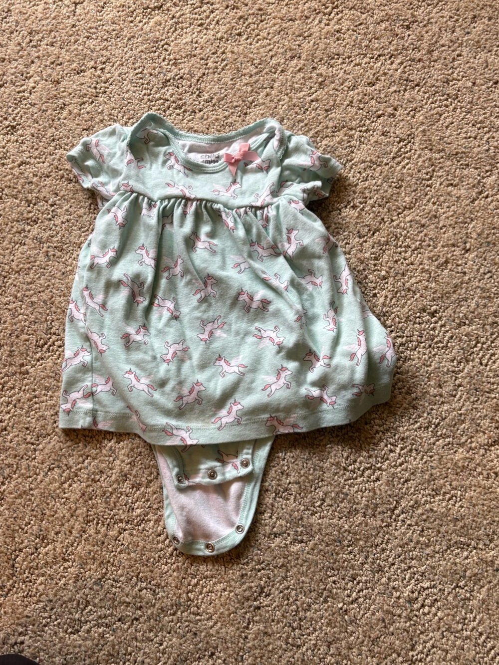 🩷 6 for $20 🩷 Carter's Mint Green Unicorn Bodysuit Dress with Pink Bow